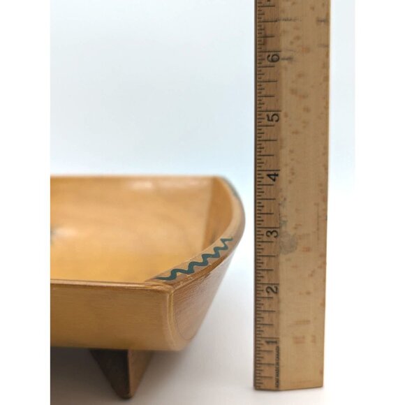 1950's Vintage Glenwood, California Wood Trenched Dish w/ Hand Painted Pinecones - Picture 10 of 10